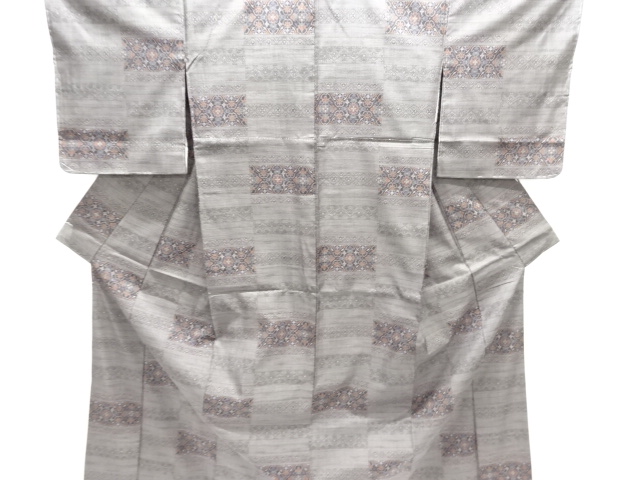 JAPANESE KIMONO / SILK / DORO OSHIMA TSUMUGI / WOVEN STRIPE & FLORAL CREST